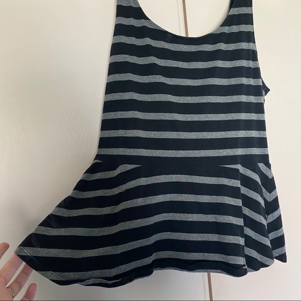 Express Black and Gray Striped Tank Flared Top